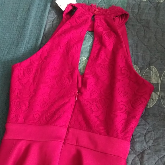 As U Wish Burgundy Lace Halter Skater Dress Sz S - Picture 3 of 5